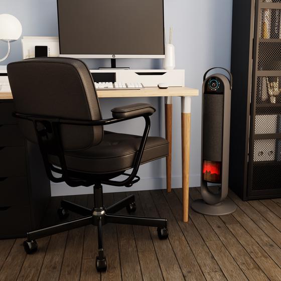Sinji Flame tower fan heater - switched on in the home office