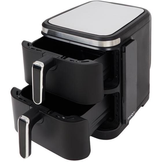 Double air fryer with open baking trays