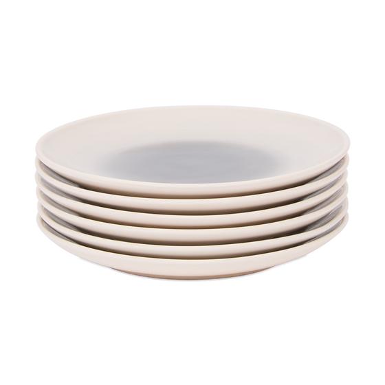 Pile de grandes assiettes du service 6 peronnes blanc et gris foncé