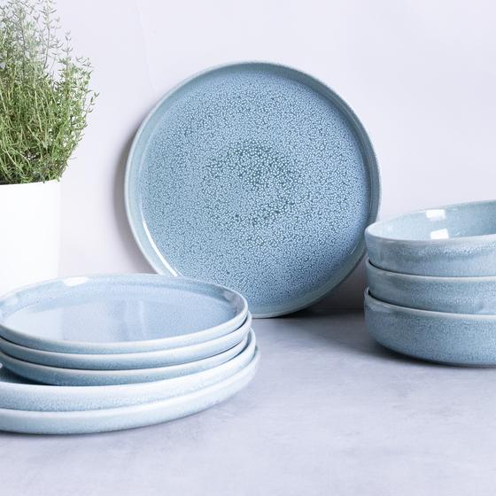 Aura dinner set – blue – with reactive glaze – dinner plates and deep plates