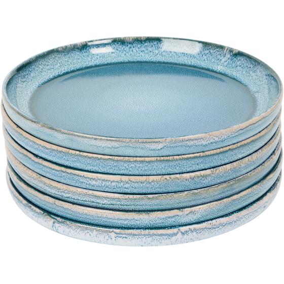 Aura dinner set – blue – with reactive glaze – dinner plates stacked