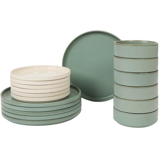 Affordable Cove green 18-piece dinner set for 6 people - speckled pattern - dishwasher and microwave safe
