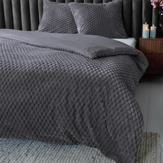 Teddy Hexagon duvet cover 240 x 220 cm - anthracite - corner of bed