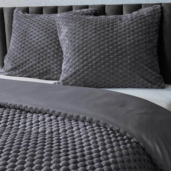 Teddy Hexagon duvet cover 240 x 220 cm - anthracite - pillows
