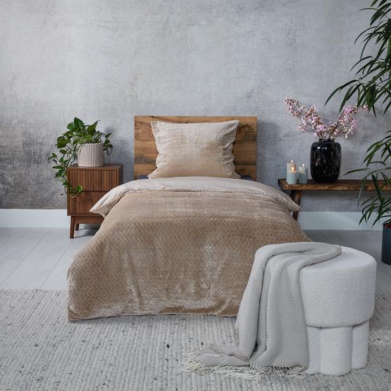 Teddy Herringbone duvet cover - taupe - in bedroom