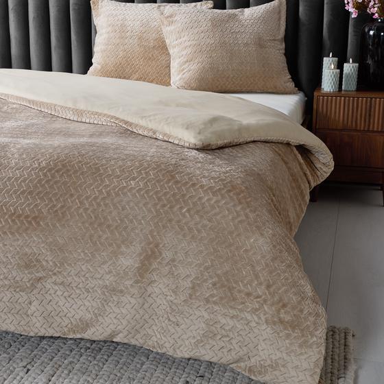 Teddy Herringbone duvet cover - taupe - close-up of duvet
