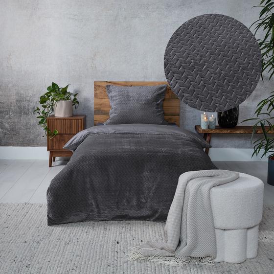 Teddy Herringbone duvet cover - anthracite - close-up fabric