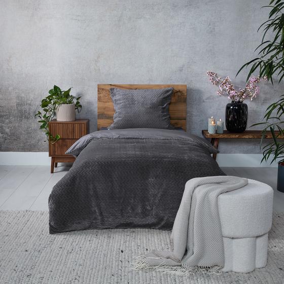 Teddy Herringbone duvet cover - anthracite - in bedroom