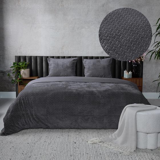 Teddy Herringbone duvet cover - anthracite - close-up fabric