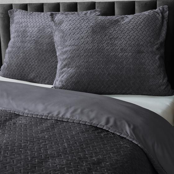 Teddy Herringbone duvet cover - anthracite - with 2 pillowcases