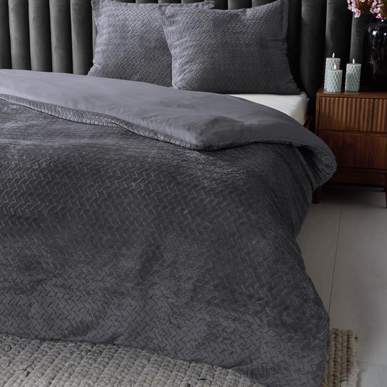 Teddy Herringbone duvet cover - anthracite - close-up of duvet