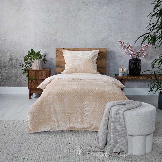 Teddy Herringbone duvet cover - cream white - in bedroom
