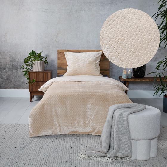 Teddy Herringbone duvet cover - cream white - close-up fabric