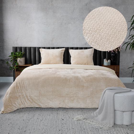 Teddy Herringbone duvet cover - cream white - close-up fabric