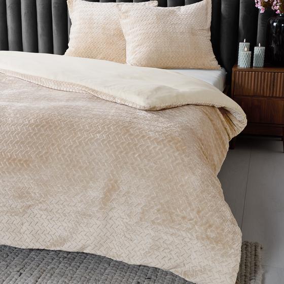 Teddy Herringbone duvet cover - cream white - close-up of duvet