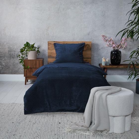 Teddy Herringbone duvet cover - petrol blue -- in bedroom