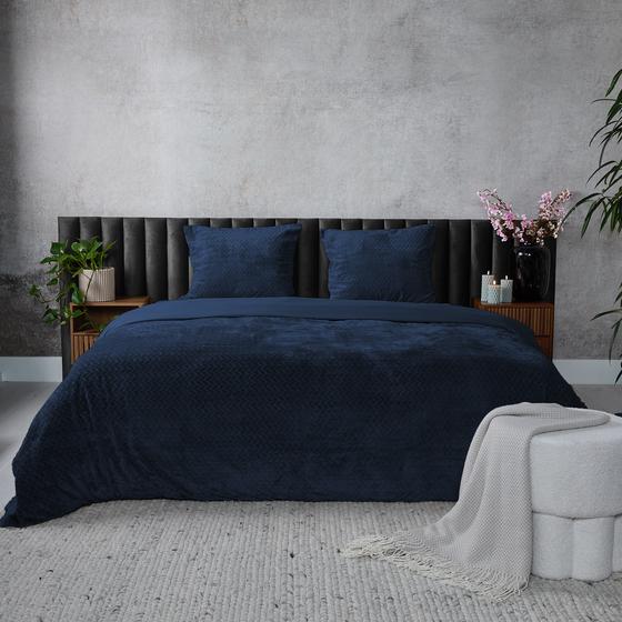 Teddy Herringbone duvet cover - petrol blue - in bedroom