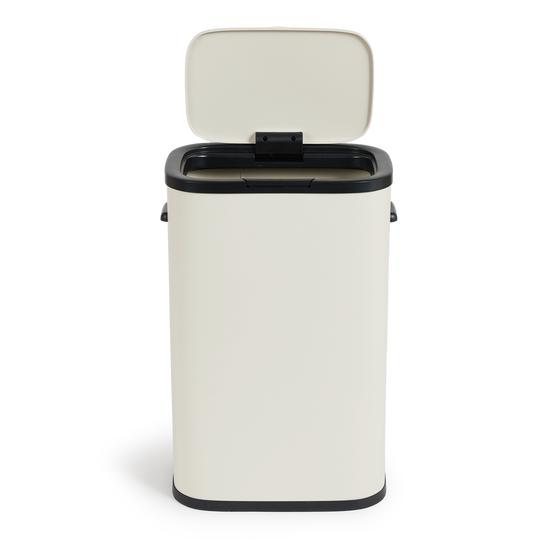 Cream white touch top bin 60L - front view lid open