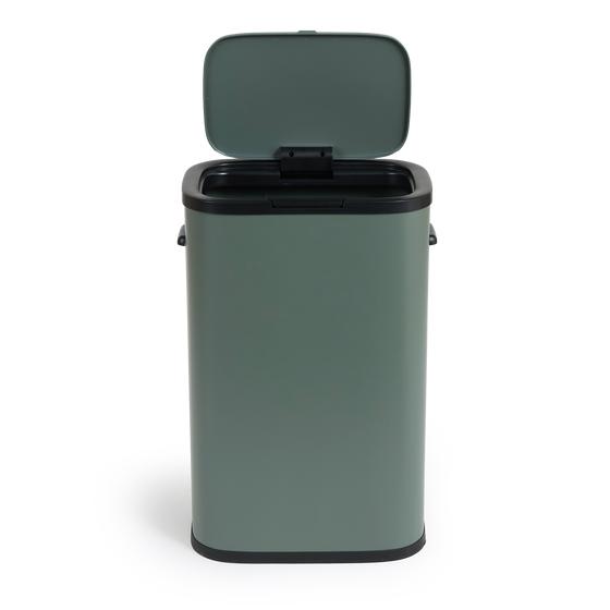 Dark green touch top bin 60L - front view lid open