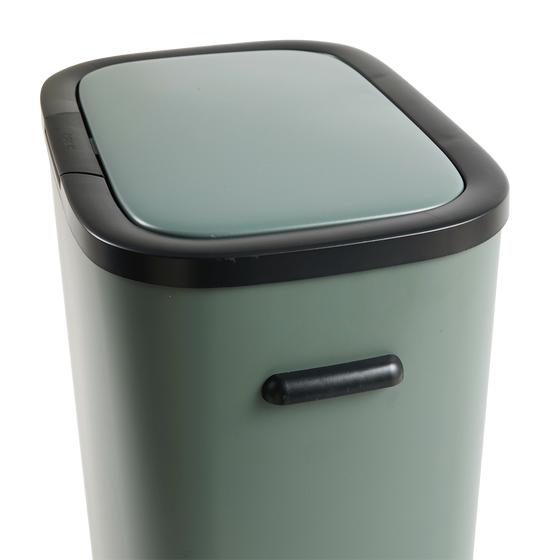 Dark green touch top bin 60L - close-up side view