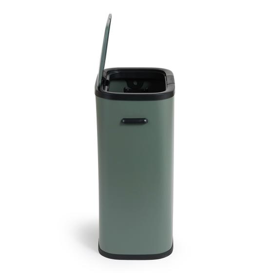 Dark green touch top bin 60L - side view lid open