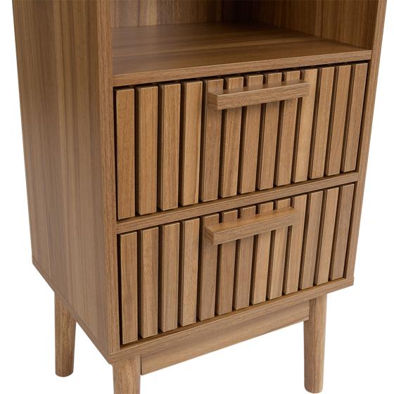Bathroom cabinet with drawers and shelves - close-up of drawers with slats