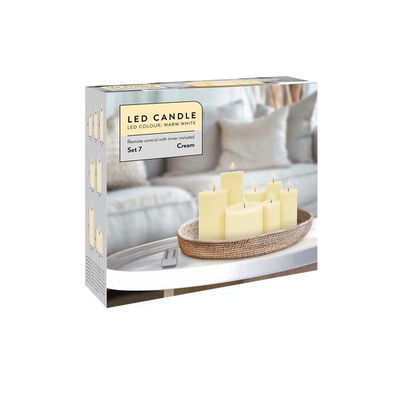 Luxury 7-piece LED candle set – cream white – in packaging