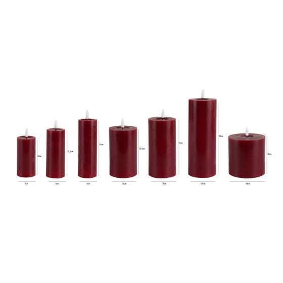 Luxury 7-piece LED candle set – red – dimensions per candle