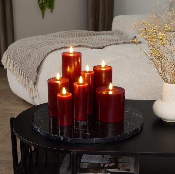 Luxury 7-piece LED candle set – red – dimensions per candle