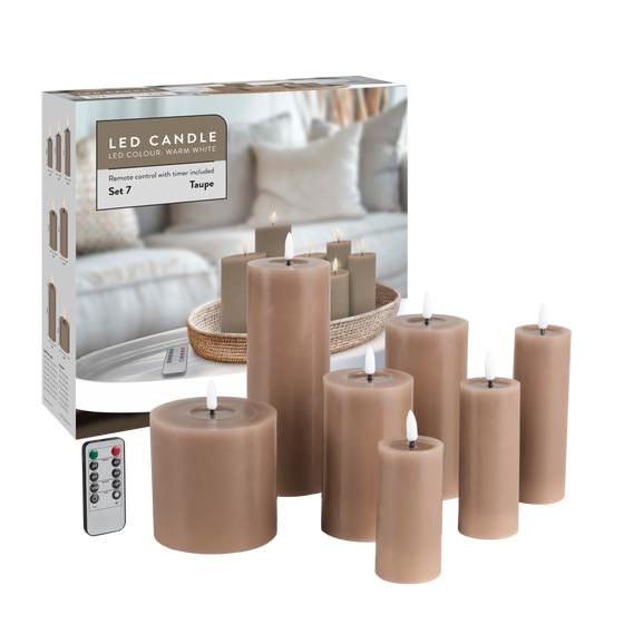 Luxury 7-piece LED candle set – taupe – candles with remote control