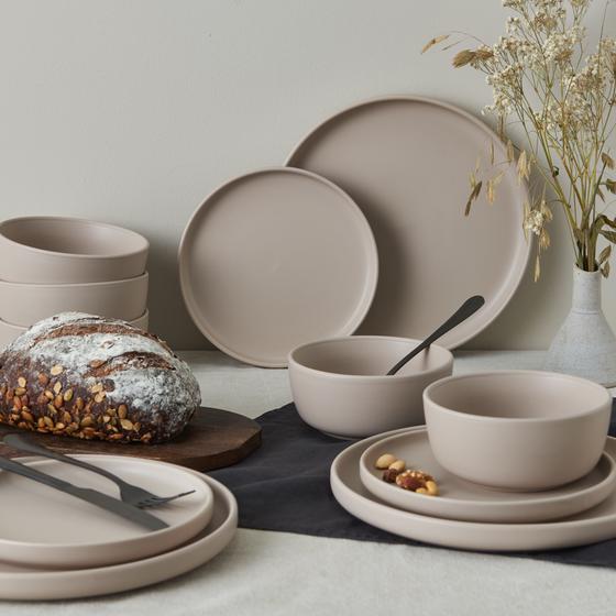 Taupe matte dinner set - lifestyle image