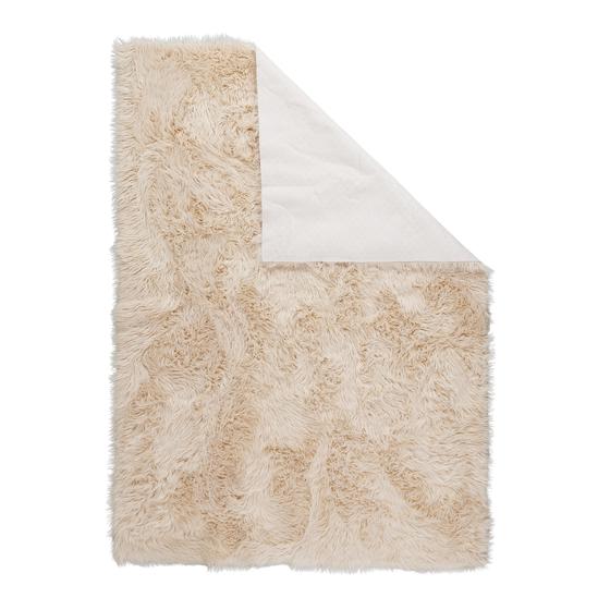Cream white high-pile rug with non-slip backing
