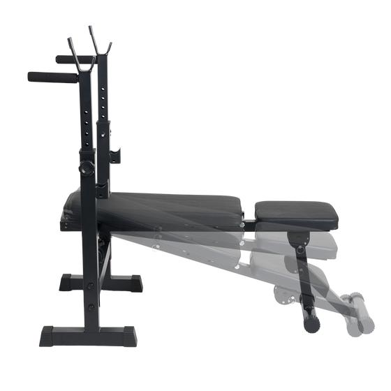 Folding weight bench - bench adjustable downwards