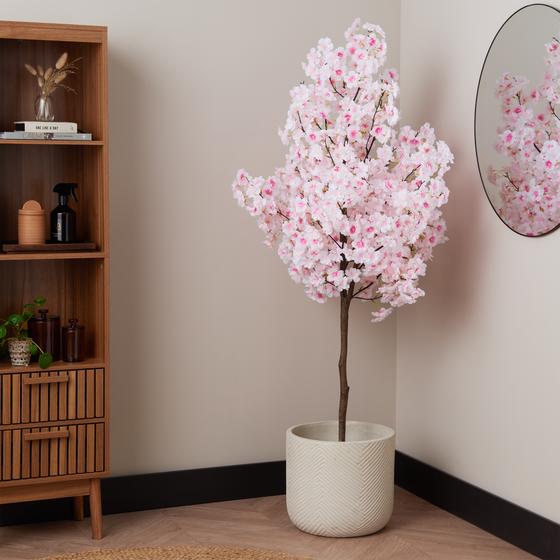 Artificial cherry blossom tree in beige pot - lifestyle image