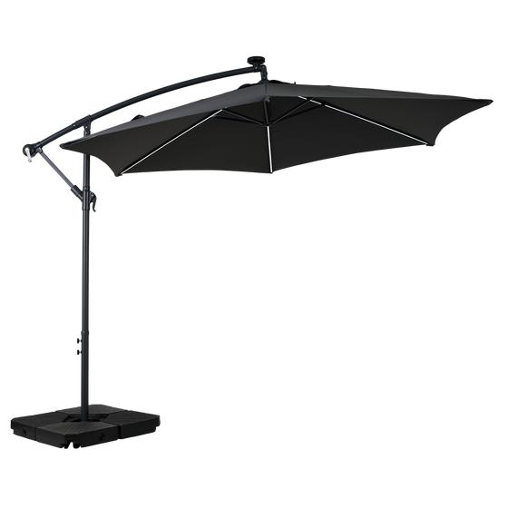Zweefparasol met solar ledlampen – zwart