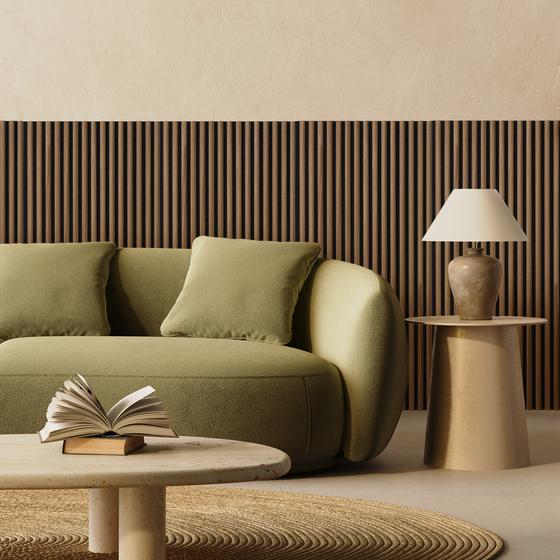 Acoustic wall panels with semi-circular slats - living room lifestyle image
