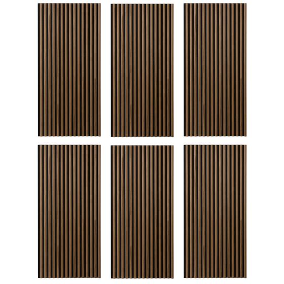 Acoustic wall panels with semi-circular slats - walnut - 6 panels