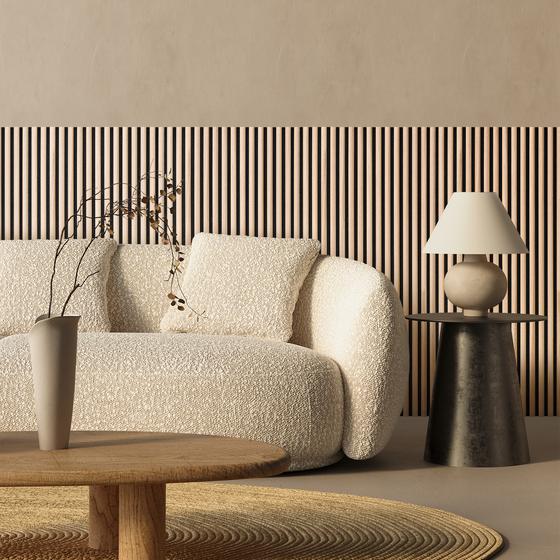Acoustic wall panels with semi-circular slats - living room lifestyle image