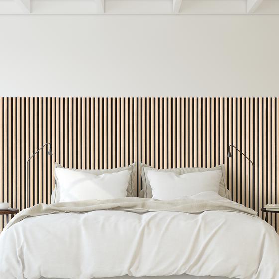 Acoustic wall panels with semi-circular slats - light oak - in living room