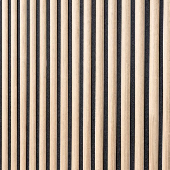 Acoustic wall panels with semi-circular slats - light oak - close-up