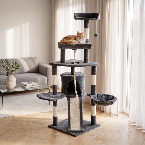 Krabpaal voor katten met sisal - grijs 145 x 100 x 77 cm | max. 6 kg