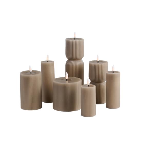 Ribbel ledkaarsen - set van 7 - taupe