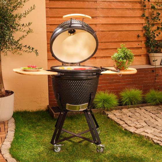 Kamado barbecue in use in garden