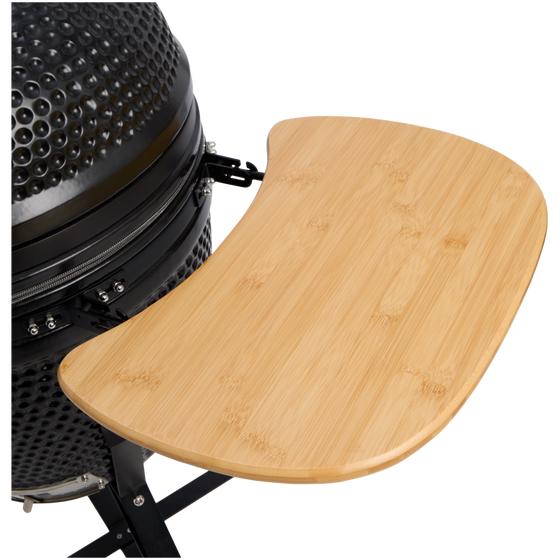 Kamado barbecue with close-up of side table