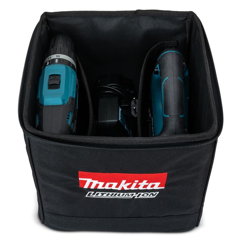 The cordless jigsaw and impact drill in the storage bag.