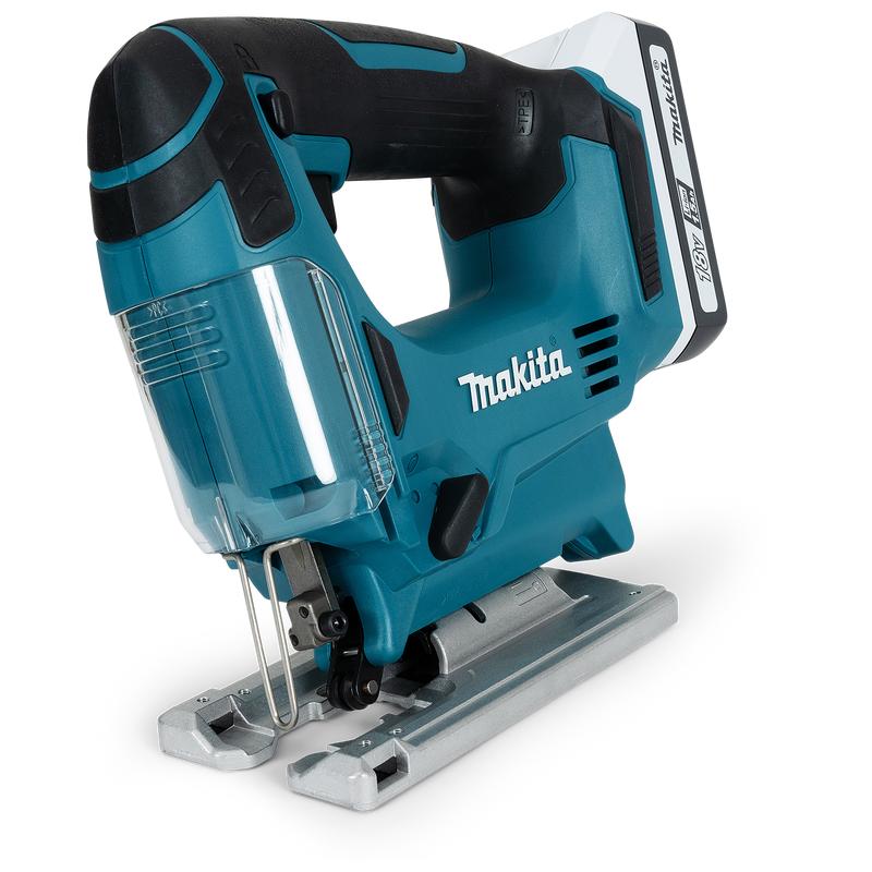 Make a 45 degree bevel cut to the right with the Makita JV183D