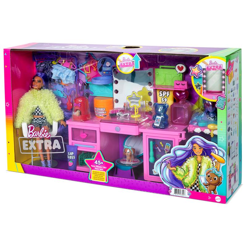 Barbie Extra Vanity Speelset in verpakking schuine aanzijde
