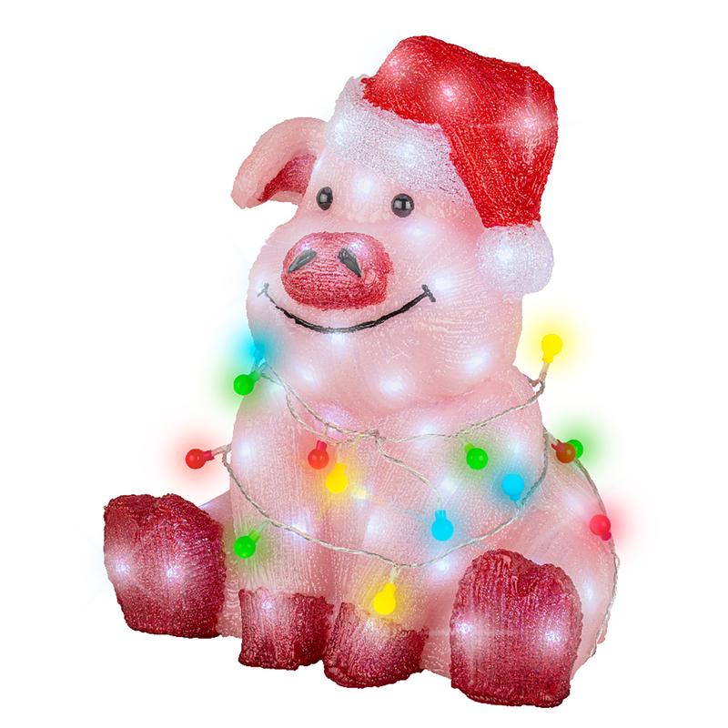 Cochon en acrylique avec LED de Noël