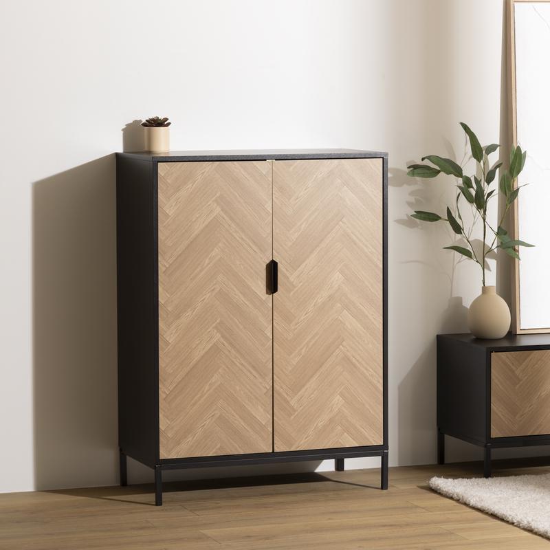 Herringbone cabinet in living room