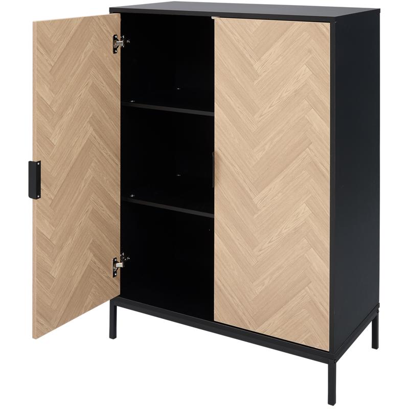 Herringbone cabinet with open door